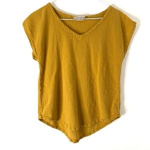 Vintage Cottonways Mustard Yellow V-Neck Cotton Short Sleeve Top